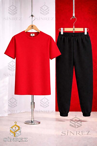 SİNREZ Children's Plain Printed T-Shirt Tracksuit Set