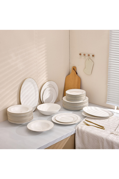 Malooki Porcelain dinner service 40 pieces Sun, plate set 12 people relief de...