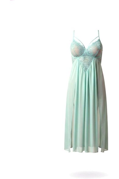 Generic Lace Nightgown for Women, Mint Green, Spaghetti Strap, Long Flowing N...