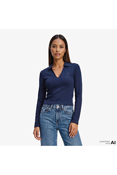 Tommy Hilfiger Modern Cody Kadın Lacivert Polo Yaka T-Shirt