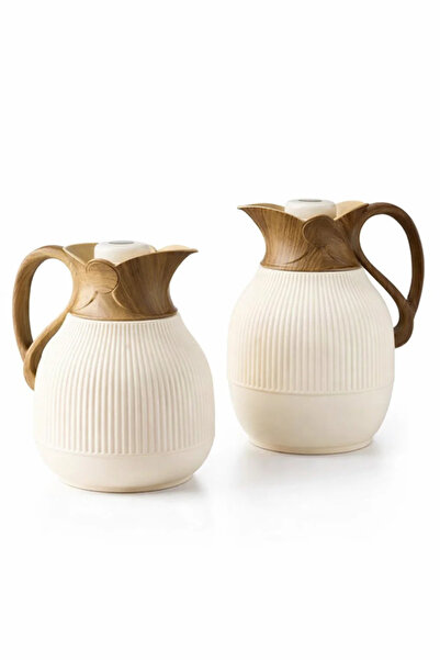 Urbanza 2 Pcs Beige Thermos Set Wood Design Vacuum Flask Insulated Coffee Tea...