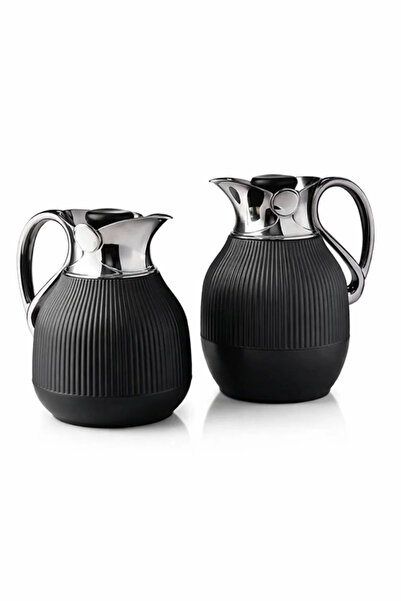 Urbanza 2 Pcs Luxury Black Thermos Set Dark Chrome Vacuum Flask Insulated Cof...