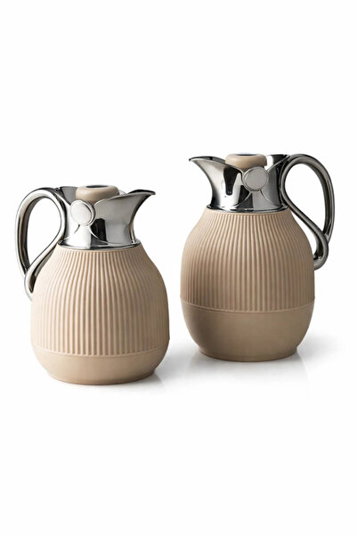Urbanza 2 Piece Beige Insulated Vacuum Flask Thermos Set Hot & Cold Arabic Co...