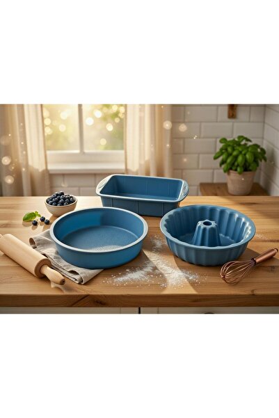 SNK Silicone Cake Mould Set 3 PCS – Nonstick Baking Pan, Heart, Round Rectang...