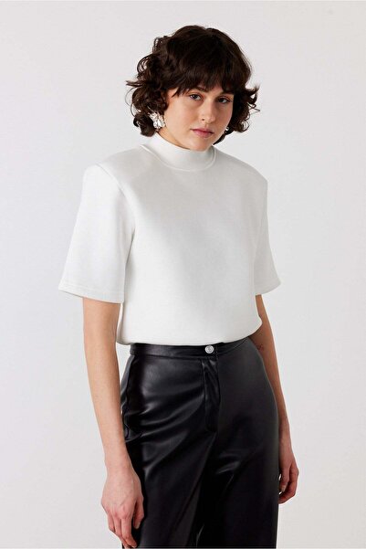 FACETTE Mock Neck bodysuit sweatshirt ecru