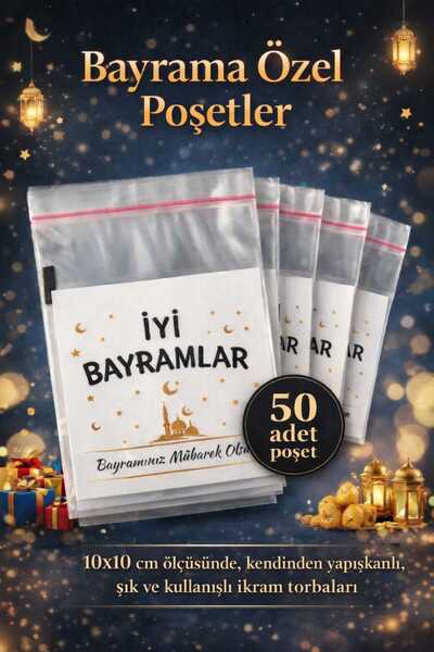 COLORPAK BAYRAM Özel Baskılı Kendinden Yapışkanlı Hediye Poşeti – 10x10 cm - ...