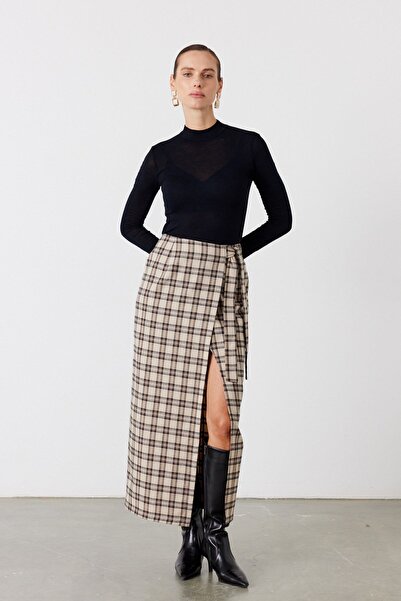 FACETTE Vela Καρό Μίντι Φούστα Μπεζ