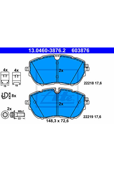 Ate Σετ τακάκια φρένων, δισκόφρενο 13.0460-3876.2