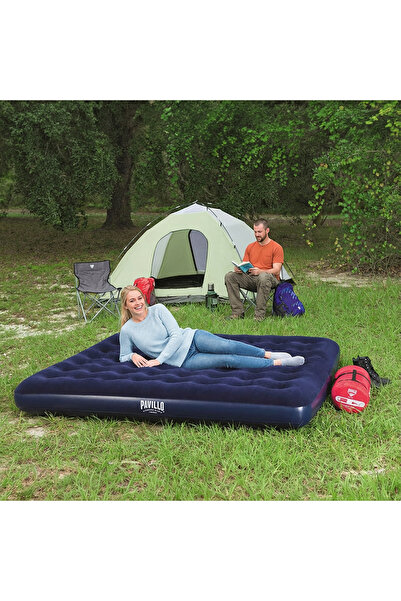 BESTWAY Inflatable mattress - double, velour - blue - 203 x 183 x 22 cm