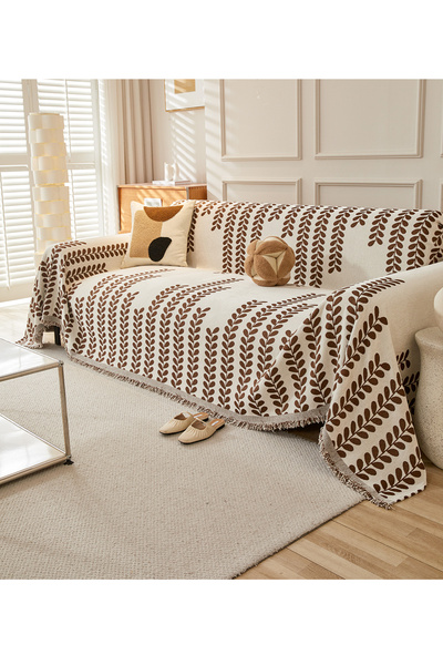 L&Wen غطاء أريكة، بطانية من نسيج الشنيل مزينة بشرابات، مزدوج الوجهين