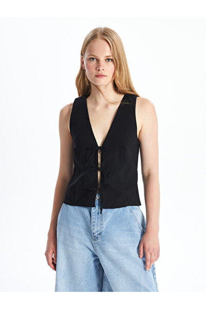 LC Waikiki Özmarka Noul sezon cu decolteu în V uni poplin Femei vestă