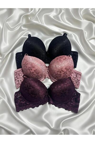 Gold Night Women's Lace supportive Wired push-up padded soft bra - triple pack