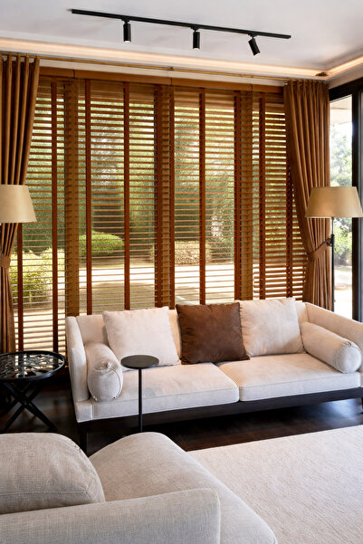 N.Luxury Kahverengi 50mm %100 Gerçek Ahşap Jaluzi Perde Redüktörlü Zincir Mek...