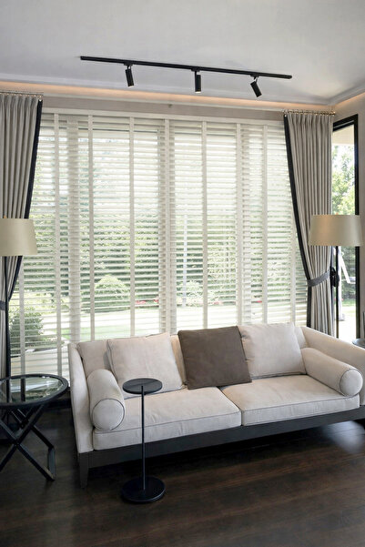 N.Luxury Ekru 50mm %100 Gerçek Ahşap Jaluzi Perde Redüktörlü Zincir Mekanizma...