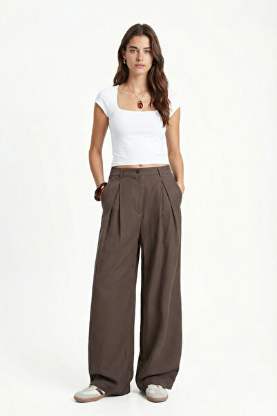 Ritnice Ženske Eliot Ultra Soft Tkano Modal Nabrano široke nogavice kaki Pala...