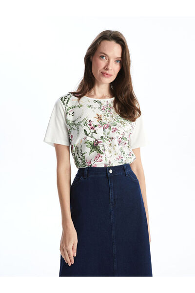 LC Waikiki Γυναικείο μπλουζάκι Özmarka New Season με λουλουδάτο σχέδιο και λα...