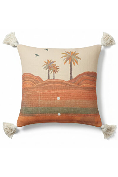 AKDC وسادة قطن مربعة 43 سم - وسادة زينة بتصميم شجرة نخيل استوائية باللون البر...