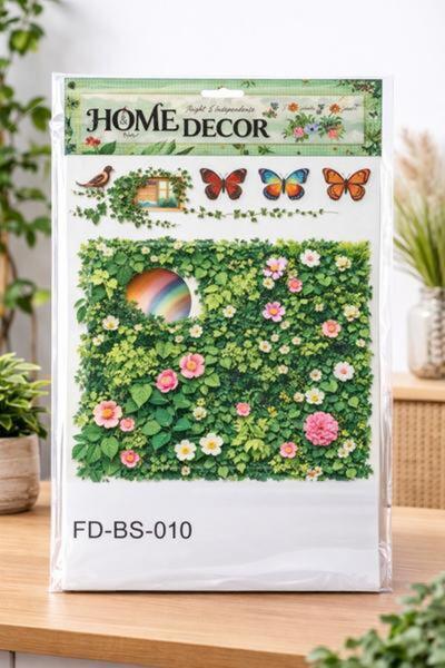 OEM Autocolant Decorativ Perete 8D - 35 x 60.5 cm - cu flori roz pe fundal verde