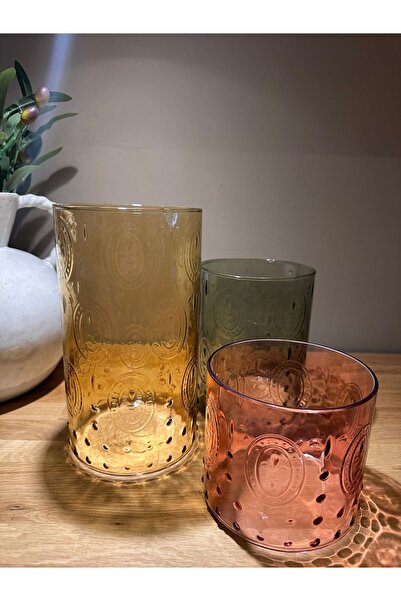 Miko Home & Garden Desenli Dekoratif Cam Vazo Mumluk Amber 12x22 Cm