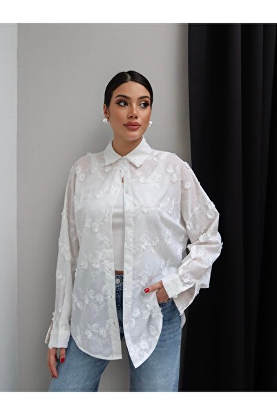 ESRAHELVACI مطرّز قميصًا قماش بوبلين