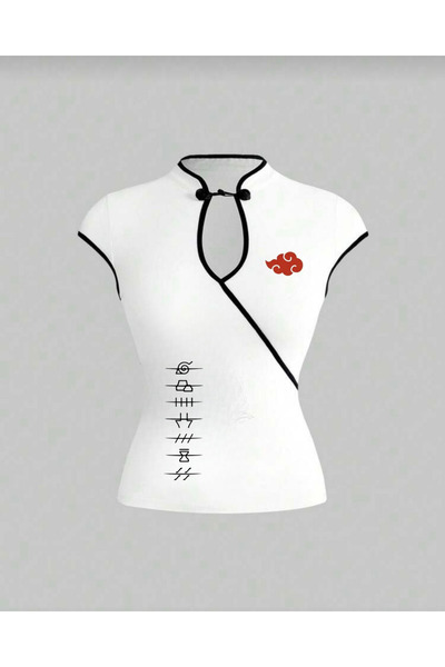 Toum Mandarin Collar China Design Vintage Short Sleeve Cropped