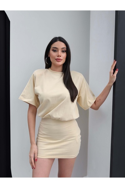 ESRAHELVACI Crew Neck Mini Dress with Waist Tie