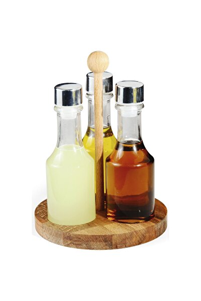 Biradlı Ahşap Standlı Üçlü Yağlık Stand