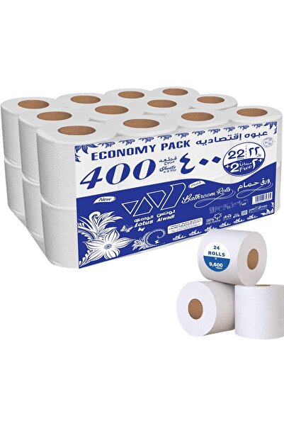 lotus alwadi 24 Rolls(Total 9,600 sheets), 400 Sheets per Roll, 2-Ply Bathroom Roll, Ultra-Soft, Unscented