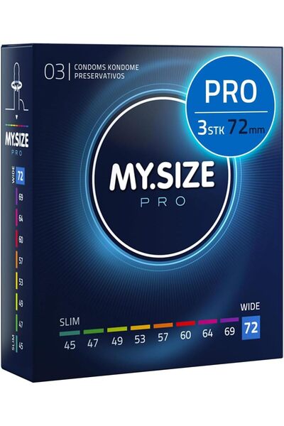 Mysize PRO واقيات ذكرية رفيعة للغاية، 3 قطع (مقاس 72) - عديمة الرائحة، تدوم ط...