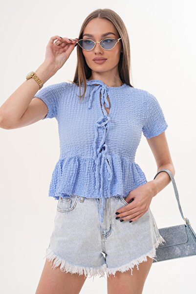 ŞİMAL Women's Front Lace Detailed Wrinkled Blouse 260088 -