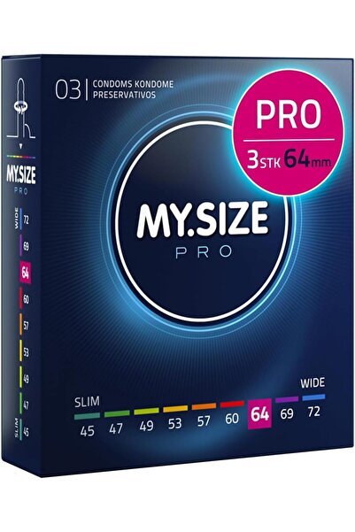 Mysize PRO واقيات ذكرية رفيعة للغاية، 3 قطع (مقاس 64) - عديمة الرائحة، تدوم ط...