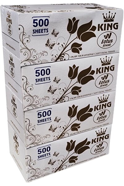 lotus alwadi King Soft Facial Tissues - 500 Sheets (4 Large Boxes)