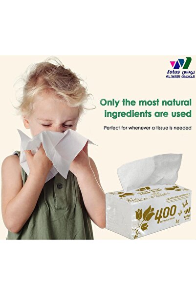 lotus alwadi Super Soft Facial Tissue, 400 Sheet x 20, 2-Ply, Total of 8000 Tissues, Pack of 20 Bundles