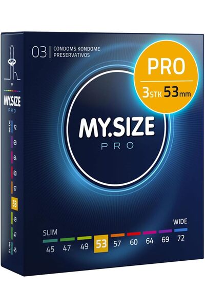 Mysize PRO واقيات ذكرية رفيعة للغاية، 3 قطع (مقاس 53) - عديمة الرائحة، تدوم ط...
