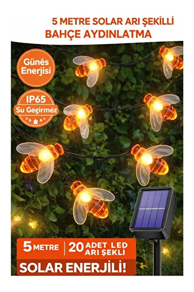 Zoli Güneş Enerjili Solar Arı Şekilli 5 metre Led Bahçe Aydınlatma 20 Arı LED...