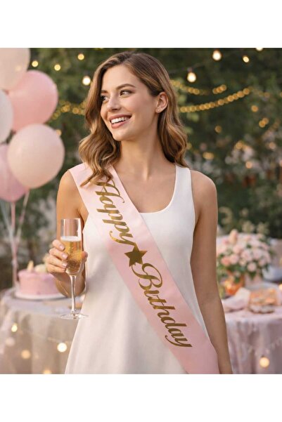 Happyewent Pink Happy Birthday Sash – Birthday Party Sash with Gold Lettering...