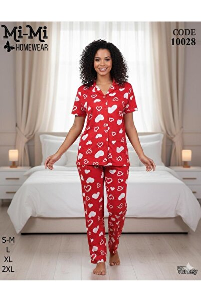 Mimi Homewear Σετ Κόκκινες Πιτζάμες με Λευκή Καρδιά