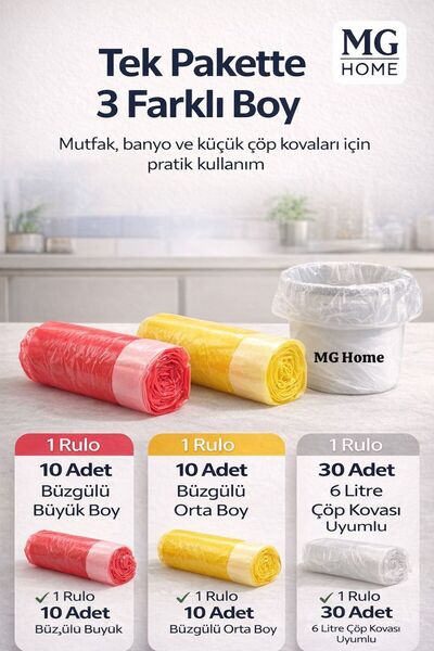 VENON 3.lü Çöp Poşet Seti ❤️ Büzgülü Orta ❤️ Büzgülü Büyük ❤️ Mini Çöp Poşeti...