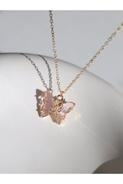 Reorah Collection Light Pink Stone Butterfly Necklace