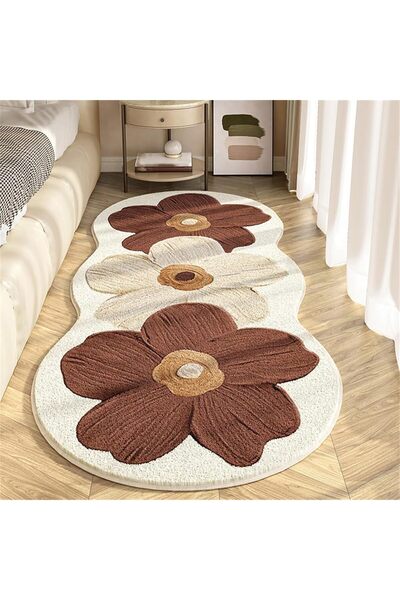 Arabest Brown Floral Non-Slip Washable Rug, 19.7x31.5in Imitation Cashmere Ma...