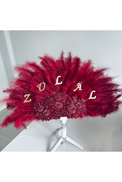 Gelin Kına Yelpazesi – İşlemeli Tüylü Özel Tasarım Kına Gecesi Yelpazesi | Kına Gecesi Aksesuarı