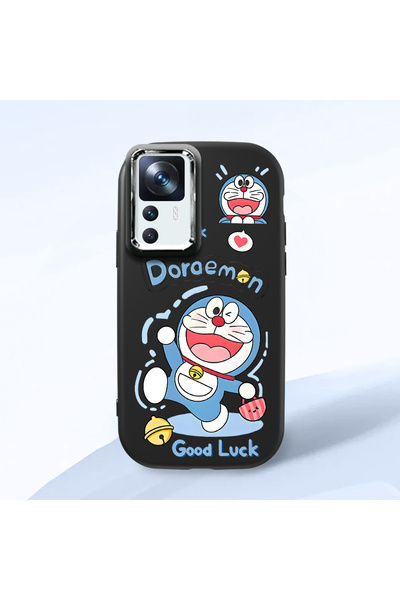 CHICASELUX هاتف دورايمون منقوش من السيليكون الناعم باللون الأسود مع حماية للك...