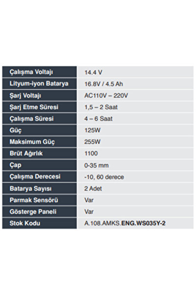 ENG ENERGY ENERGY WS-035Y 35mm Çift Akülü Budama Makası