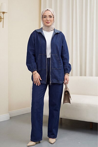 HİJABAYA Σετ τζιν με κουκούλα, φερμουάρ μπροστά και ελαστική λαβή Με τσέπες