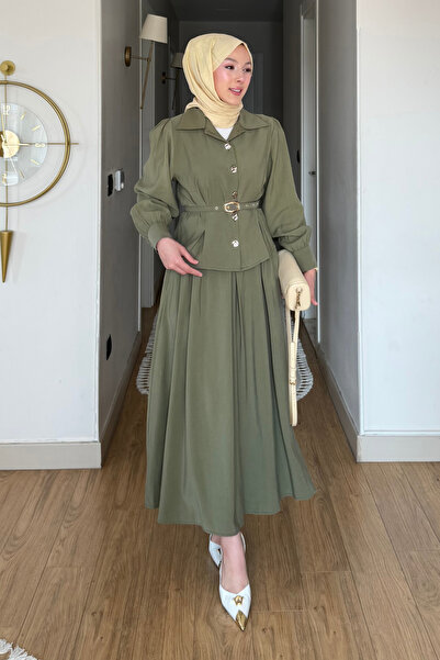 Tesettür Diyarı Nale Cupra Tansel Kumaş Kemerli Gömlek- Etek Tesettür Takım- ...