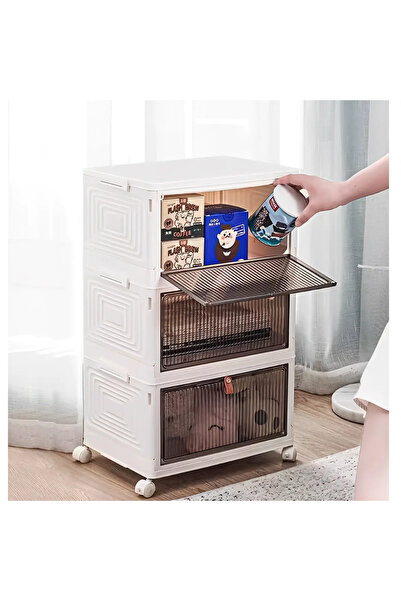 Herum Raft de depozitare pliabil, 3 niveluri, plastic, cu roți, organizabil p...