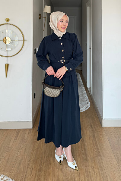Tesettür Diyarı Nale Cupra Tansel Kumaş Kemerli Gömlek- Etek Tesettür Takım- ...