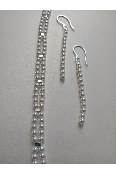 OEM Jewelry set, necklace and earrings, 4mm pearl shell and 925 silver plated...