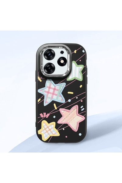 CHICASELUX Black Soft Silicone Phone Colorful Stars with Camera Protection Co...