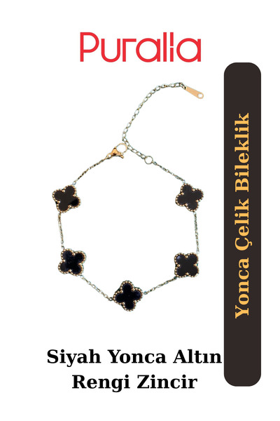 Puralia Yonca Steel Bracelet - Black - Gold Color Chain